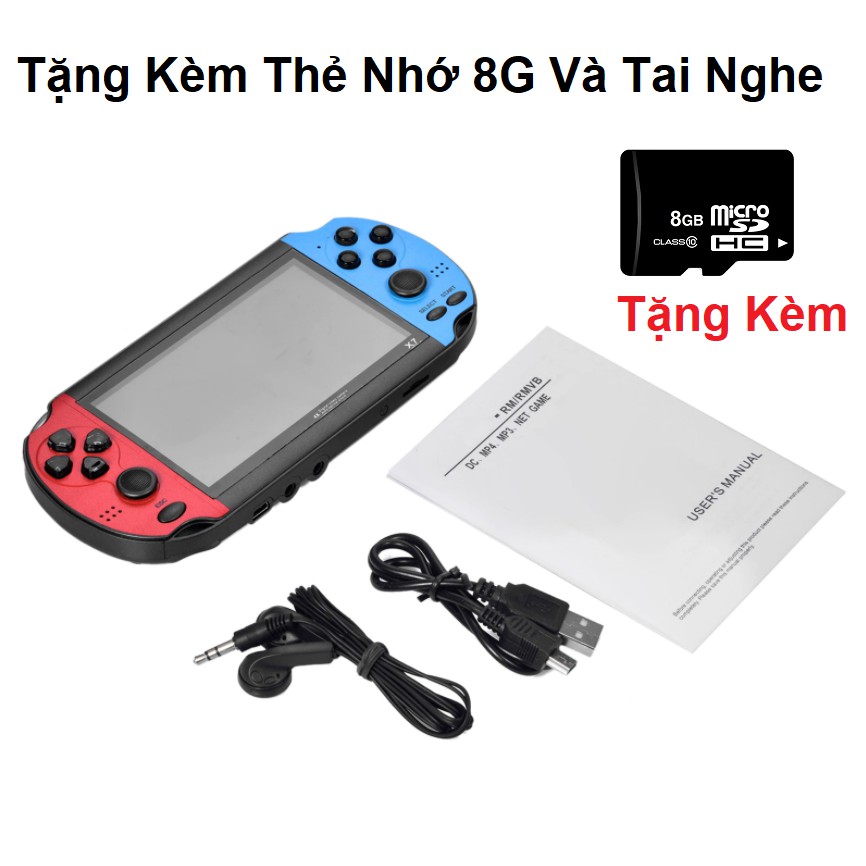 Máy Chơi Game X7, Tặng Thẻ Nhớ 8g Tặng Tai Nghe - Cài Sẵn 9000 Trò Chơi GBA, SNES, GBC, PSP, Nitendo