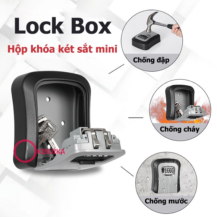 Lock Box hộp khóa két sắt mini 4 mã đựng Chìa khóa Thẻ Vật dụng cho Homestay Văn phòng Chung cư Airbnb Nhà