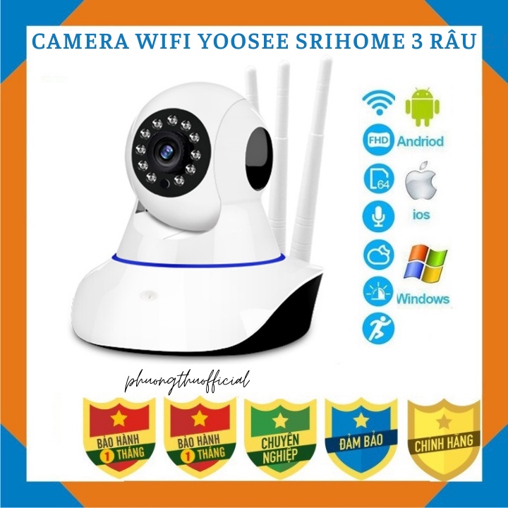 Camera Wifi Yoosee Srihome 3 Râu 2.0 Mpx-Có Màu Ban Đêm-Kèm Thẻ Nhớ 128GB [ Phương Thu Official ]