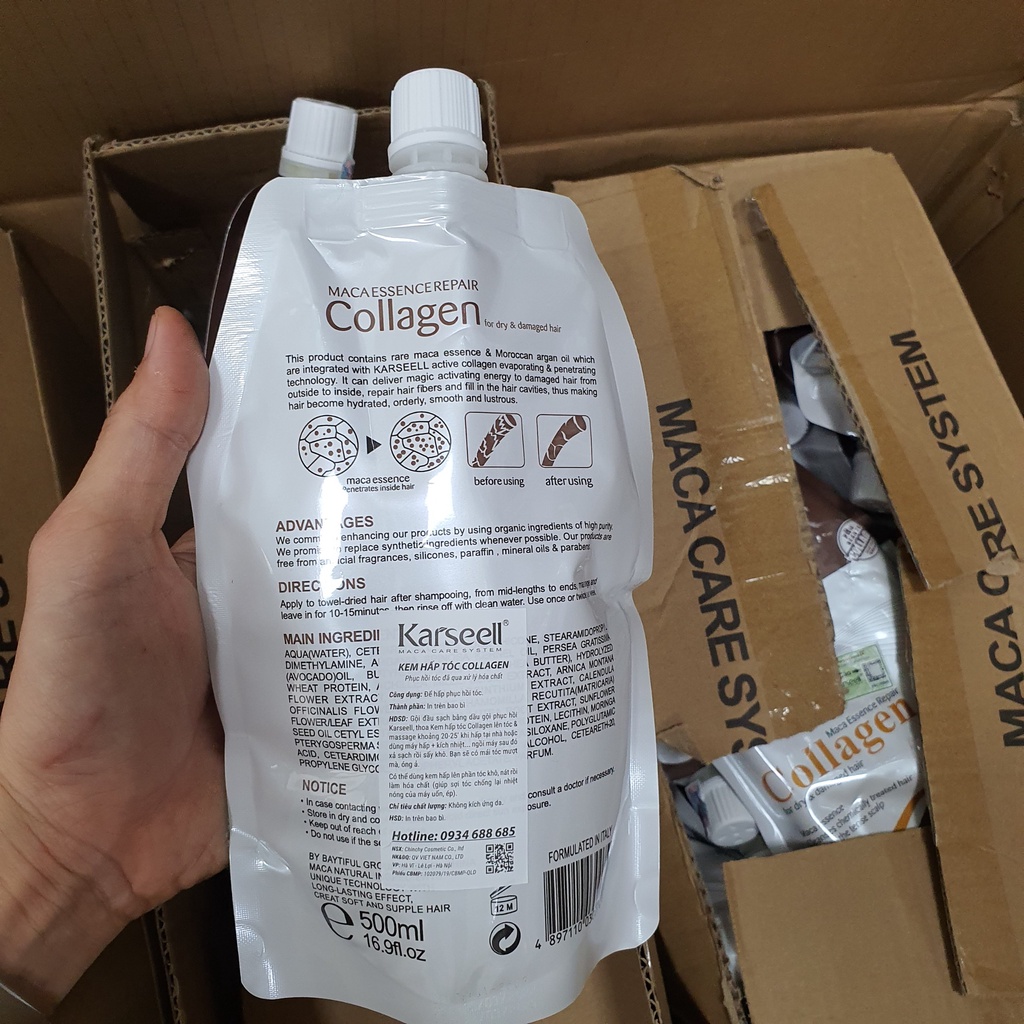 Ủ tóc hấp phục hồi tóc kem hấp hấp tóc COLAGEN KARSEELL túi 500ml – hũ 500ml  Karseell Maca  hàng chính hãng