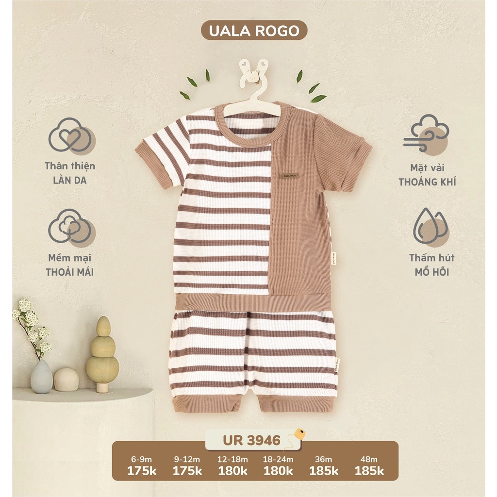 Quần áo bé trai Ualarogo 6 tháng - 4 tuổi cộc tay hè vải cotton thấm hút thoáng mát cổ tròn quần đùi