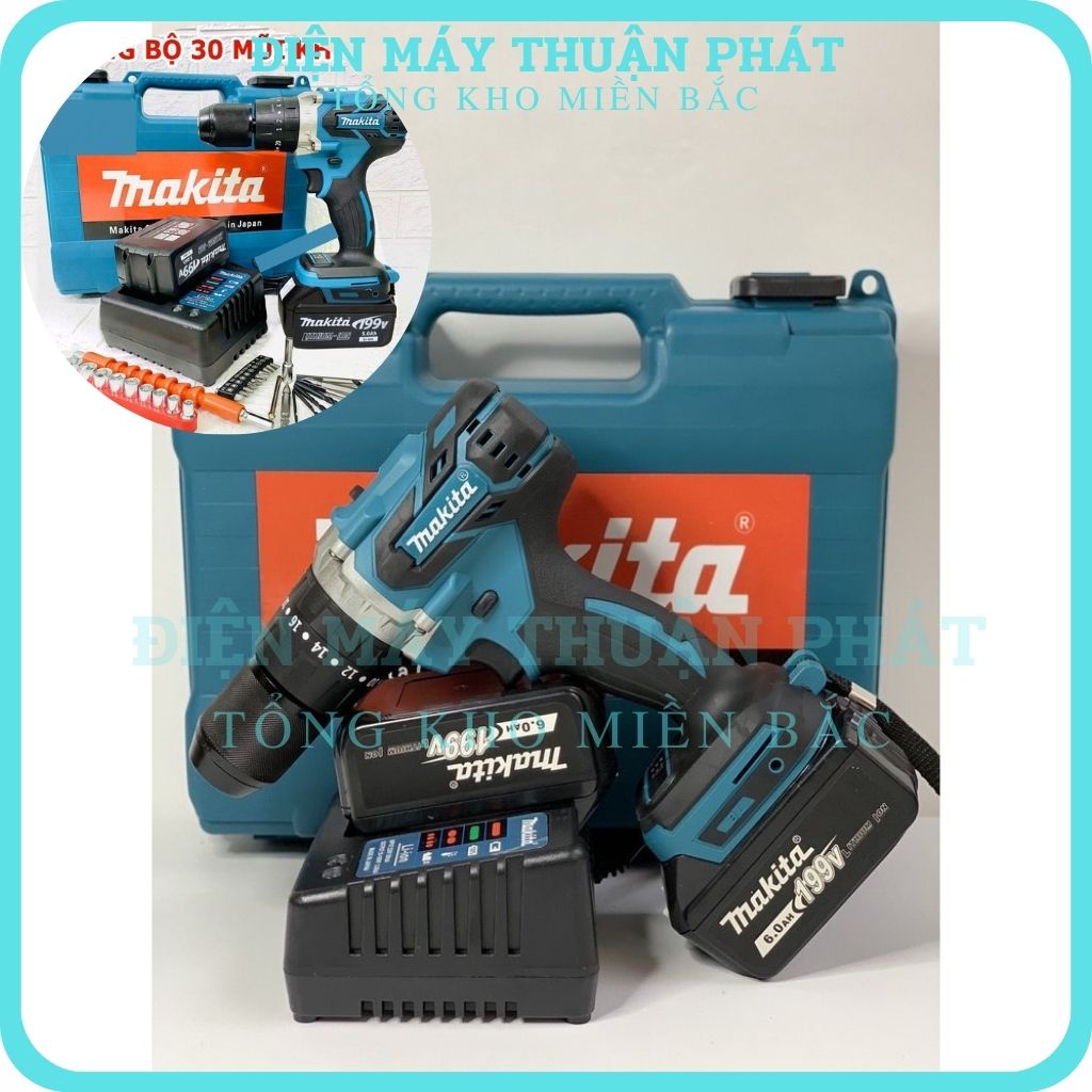 Máy khoan pin cầm tay mini Makita 199V chính hãng không chổi than bắn bắt vặn vít khoan bê tông giá rẻ