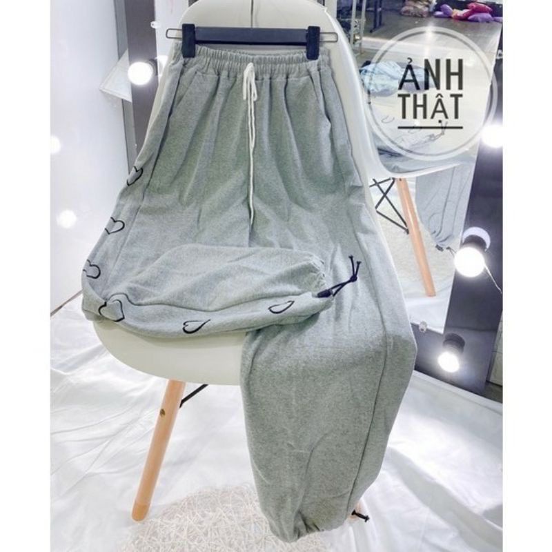 Quần Jogger Tim Cạnh Nữ  Quần ống rộng chốt gấu UZALLANG Xanh /Ghi /Đen