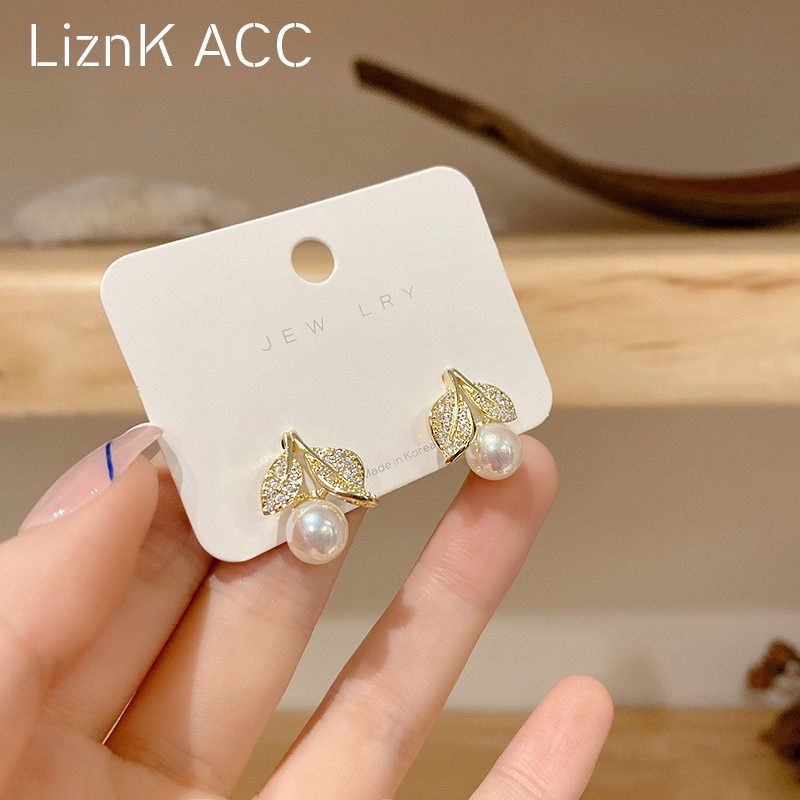 Bông Tai S925 Hình Lá Đính Ngọc Trai Nhân Tạo Phong Cách Hàn Quốc Thời Trang Mới 2022