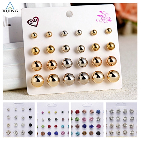 Set 12 đôi hoa tai đính đá thời trang cho nữ