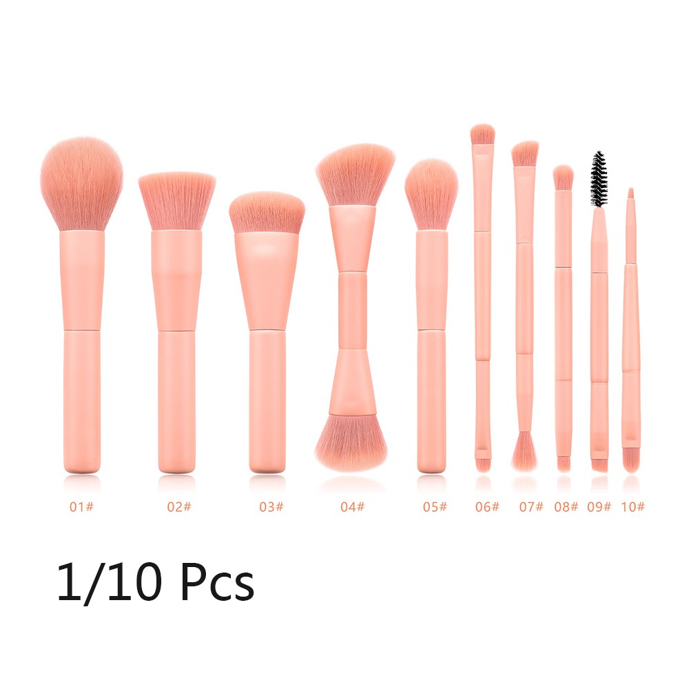 Set 1/10 Cọ Trang Điểm Phấn Nền/Phấn Mắt/Môi/Lông Mày Tay Cầm Gỗ Mềm Mại Thời Trang Cho Nữ