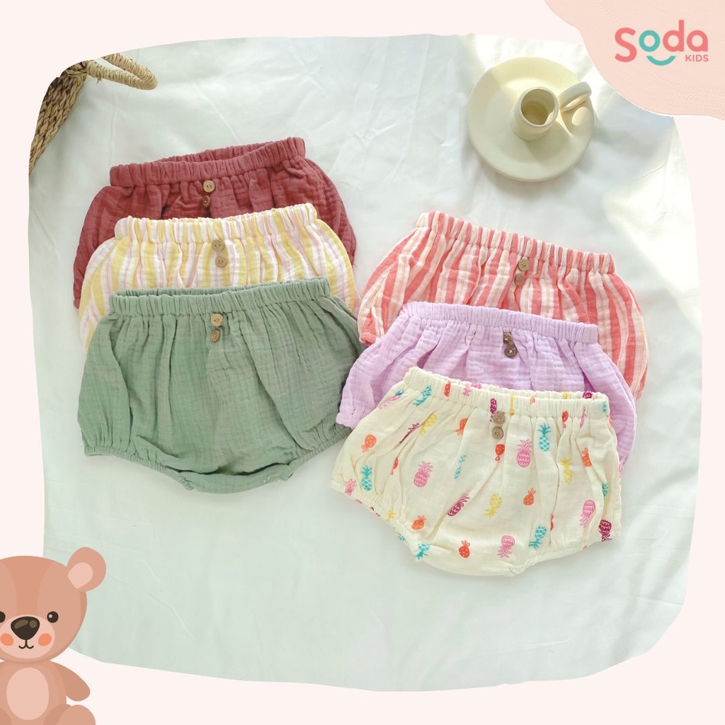 Quần bí cho bé SODA KIDS đính cúc chất liệu xô muslin mềm, mát