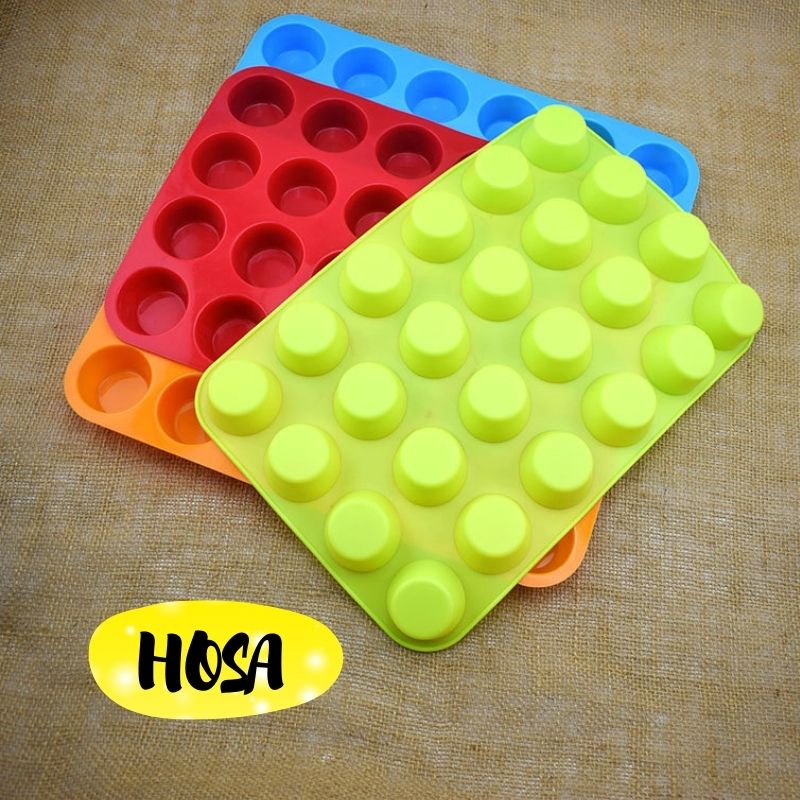 24 CUP ROUND, 24 Ô TRÒN KHUÔN SILICONE LÀM CUPCAKE, MUFFIN VÀ RAU CÂU TIỆN DỤNG