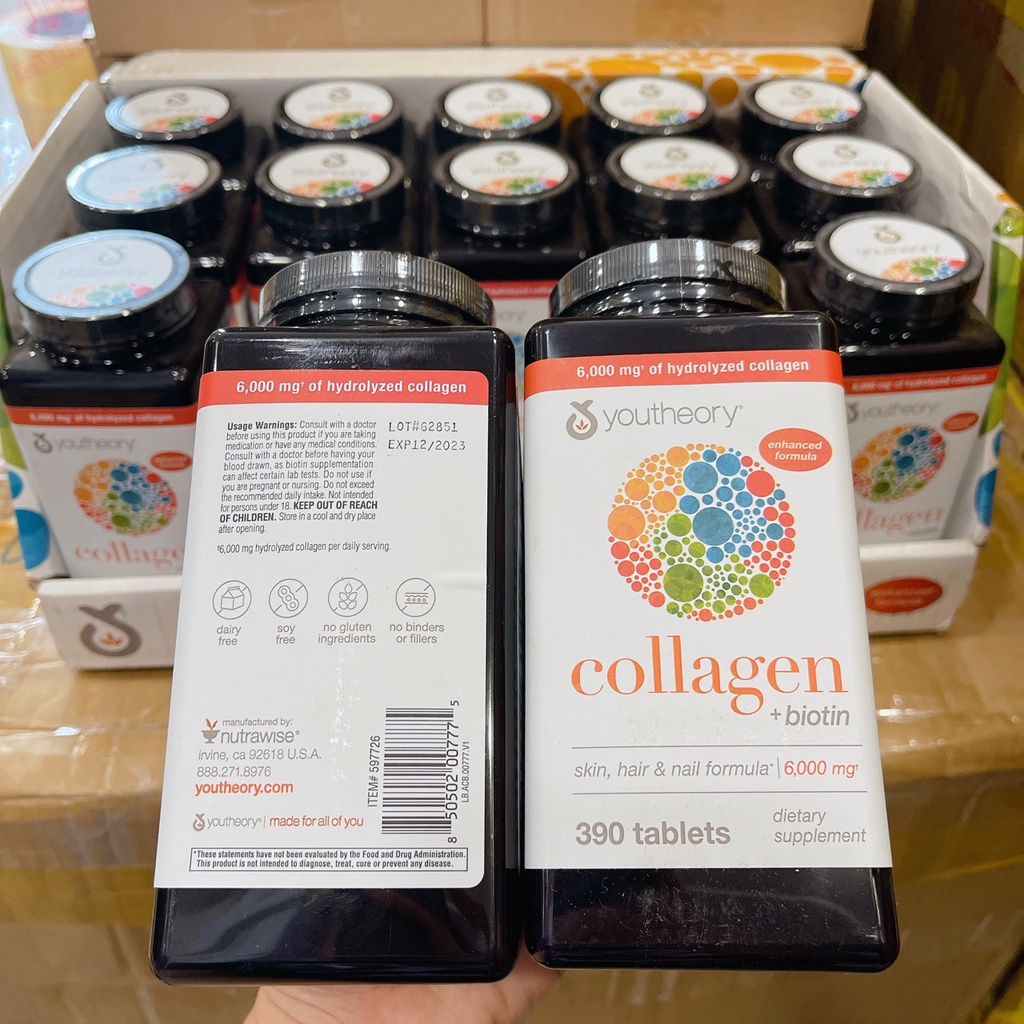 Viên Uống Bổ Sung Collagen Youtheory Biotin Mỹ Viên Uống Đẹp Da 390 viên
