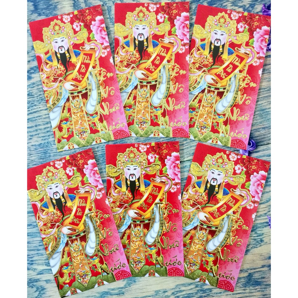 Bao Lì xì Thần Tài màu đỏ lớn set 6 cái - HÌNH THẬT SHOP TỰ CHỤP
