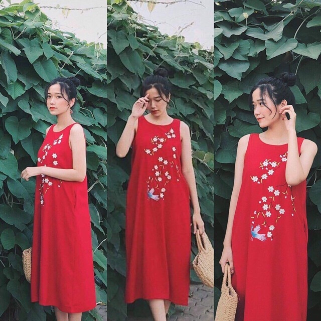 Đầm xuông thêu hạt
