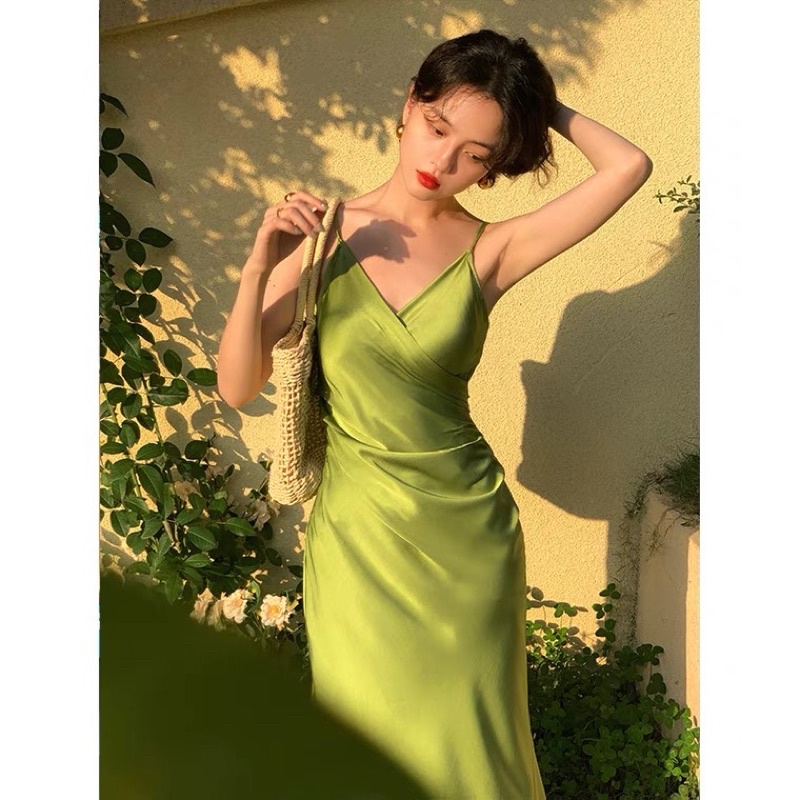 Đầm lụa 2 dây phong cách Retro dành cho nữ ( bst tháng 4 nhà Kelifan)
