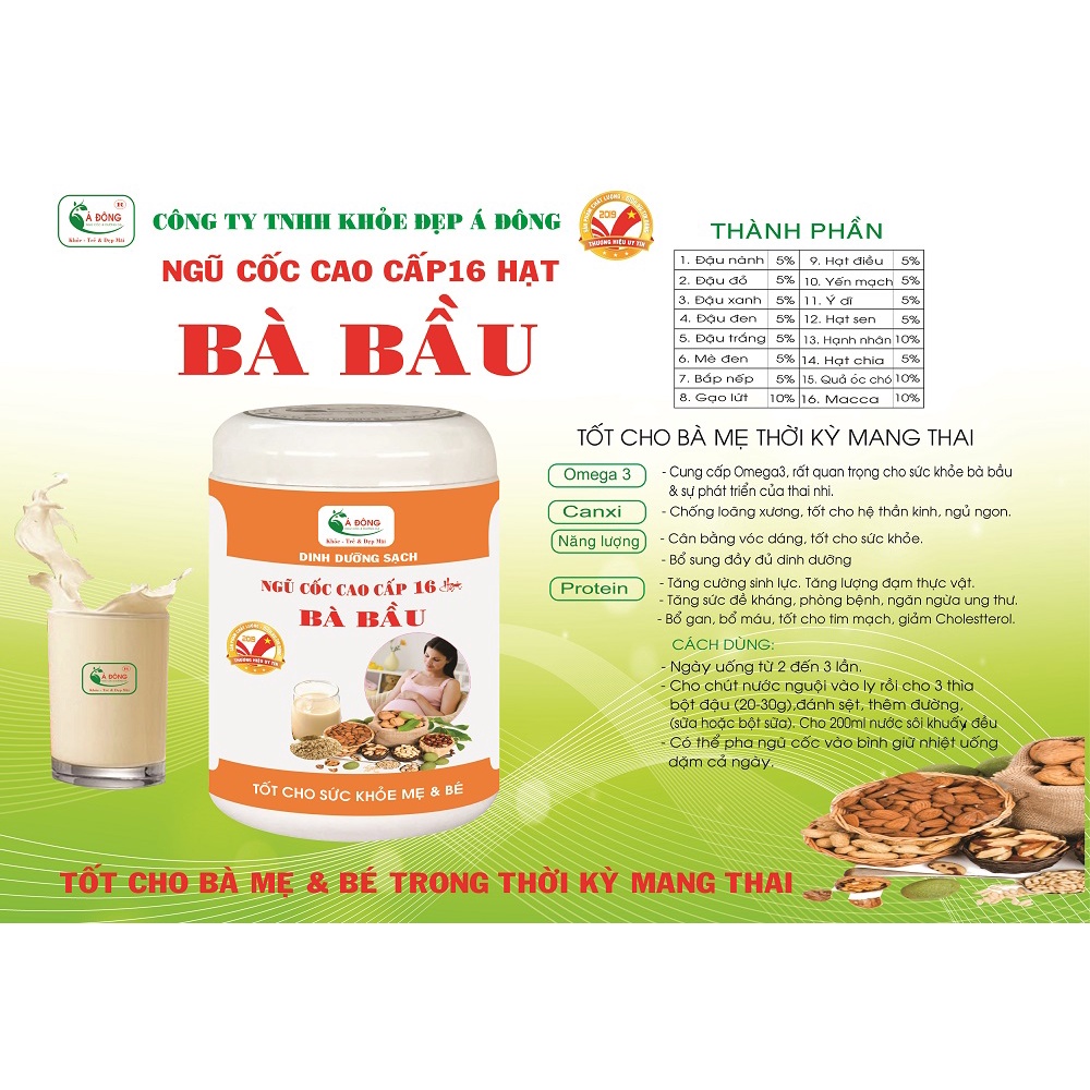 BỘT NGŨ CỐC DÀNH CHO BÀ BẦU Á ĐÔNG (1 HỘP/ 500GRAM) - BỔ SUNG DINH DƯỠNG CHO MẸ, BỔ GAN, BỔ MÁU, TỐT CHO TIM MẠCH