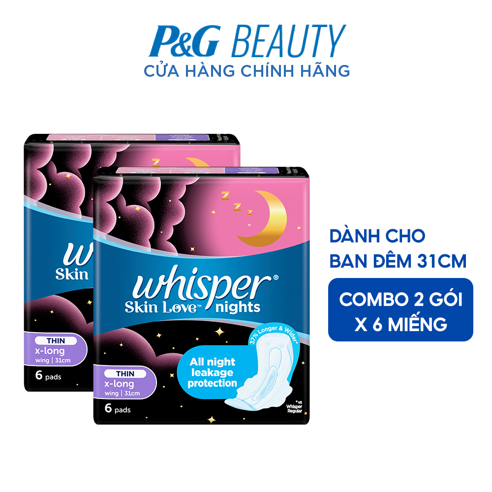 Combo 2 Gói Băng Vệ Sinh WHISPER Skin Love 31CM Dành Cho Ban Đêm