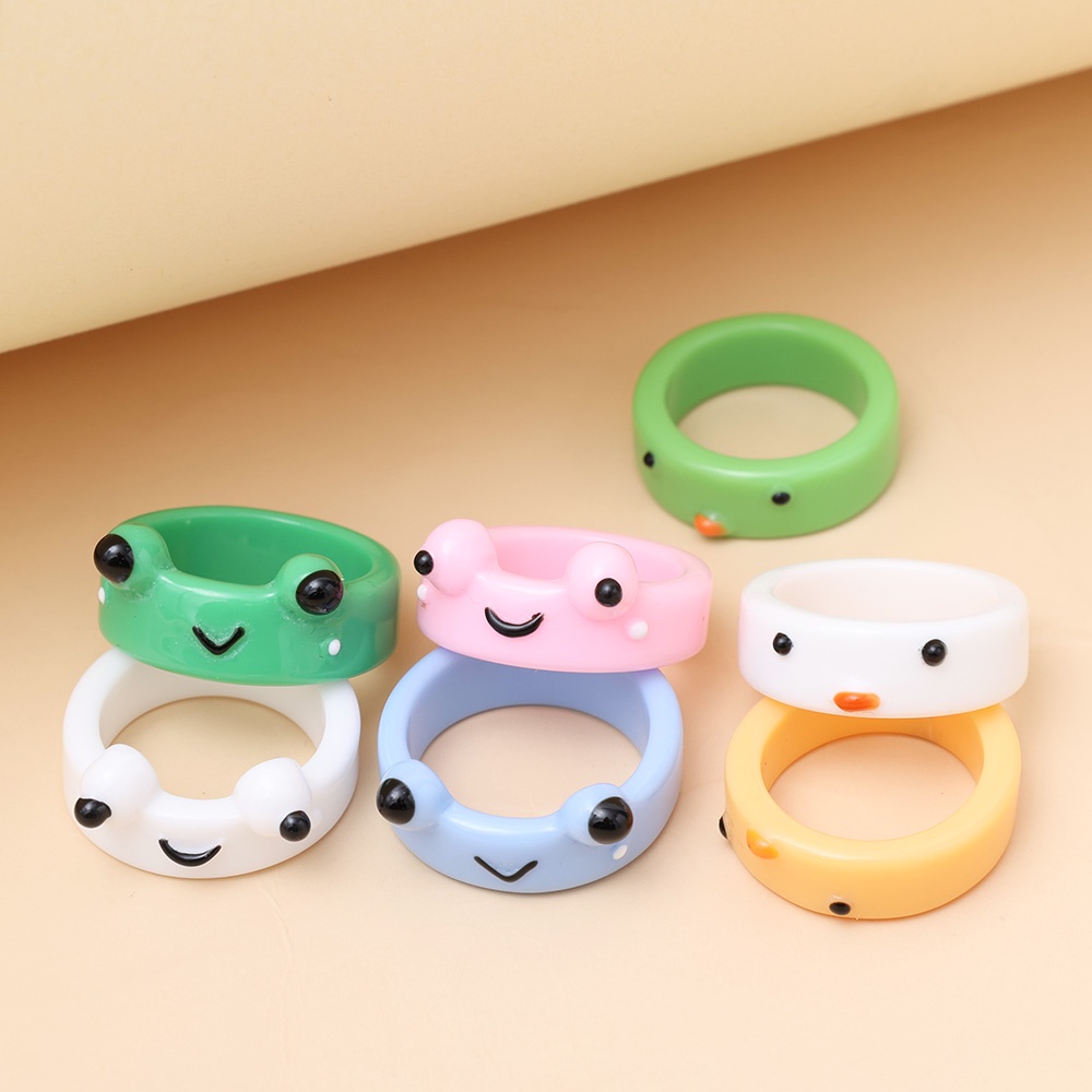 Nhẫn Acrylic Họa Tiết Ếch/Gà Hoạt Hình Dễ Thương 1 Tặng 1