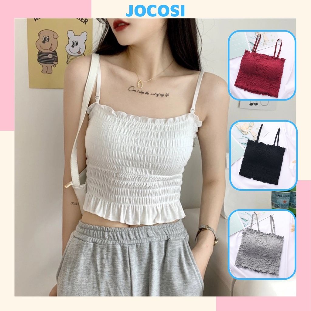 Áo bra nữ ren 2 dây đẹp, áo lót không gọng dáng dài phong cách coptop JOCOSI B6843