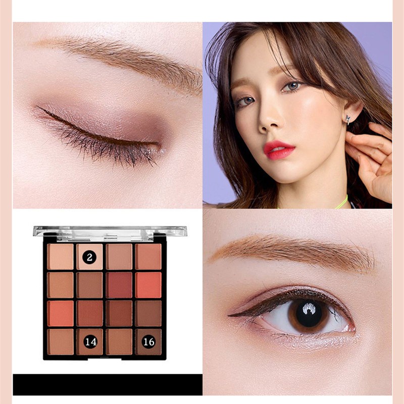 Bảng Phấn Mắt 16 Màu Lì/Nhũ Ngọc Trai Kháng Nước Lâu Trôi 2 Trong 1