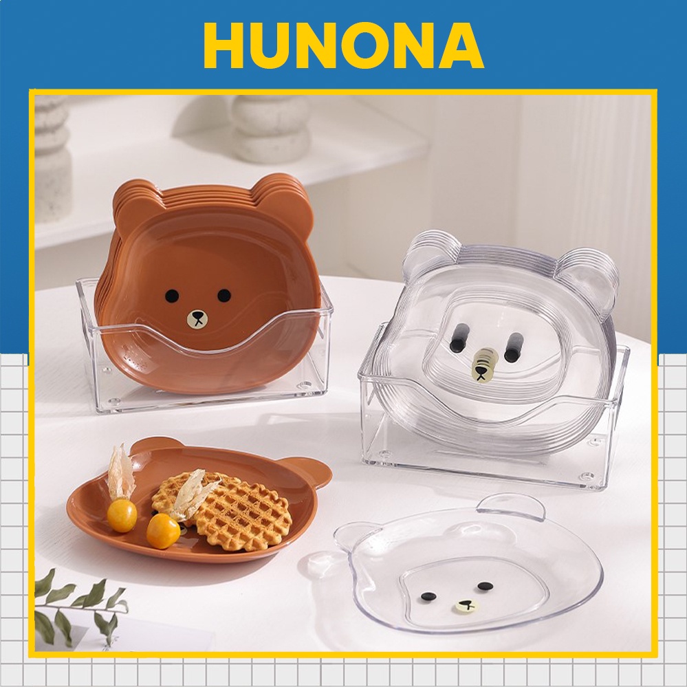 Bộ 8 đĩa nhựa hình gấu đựng thức ăn vặt tiện lợi, đĩa nhựa trang trí decor bàn ăn có khay đựng – HUNONA