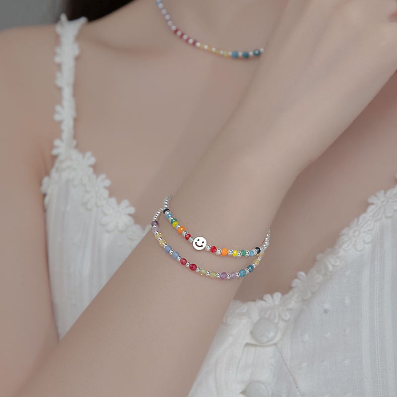 Vòng Tay MAYEBE LAVEND Xâu Hạt Màu Cầu Vồng Mặt Cười Dễ Thương Có Thể Điều