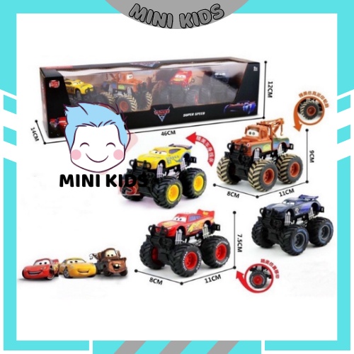 Combo 4 xe đồ chơi Monster Truck bánh to chất liệu sắt mẫu đẹp dành cho bé