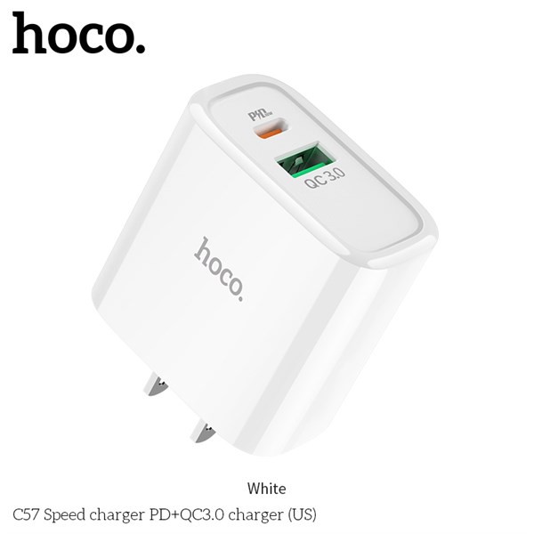 [Mã 2404EL10K giảm 10K đơn 20K] Bộ củ cáp sạc iphone Hoco C57 sạc nhanh 18W PD - QC3.0,sạc nhanh iphone - phukienthg