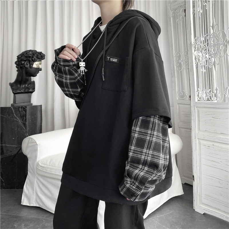 Áo hoodie dài tay giả hai lớp phong cách năng động trẻ trung dành cho nam