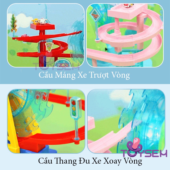 Xe leo vòng đu trượt máng siêu tốc Toysem có đèn led và nhạc cho bé từ 3 tuổi - Đồ chơi trẻ em, quà tặng sinh nhật