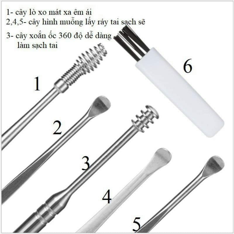 Bộ Lấy Ráy Tai 6 Món Bằng Thép Không Rỉ Có Hộp