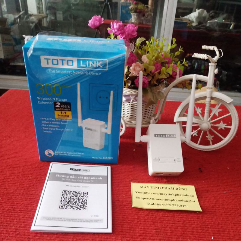 Bộ kích sóng WiFi không dây Totolink EX200 cắm ổ điện-Có Cổng Lan