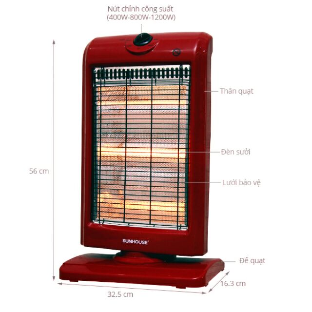 Đèn sưởi - Quạt sưởi halogen 3 bóng Sunhuose 7016