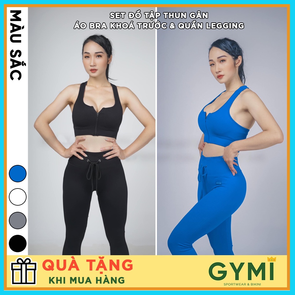 Set bộ đồ tập gym yoga nữ GYMI SET28 dáng Botee Flex gồm áo bra khoá kéo trước và quần legging chất dệt thun tăm