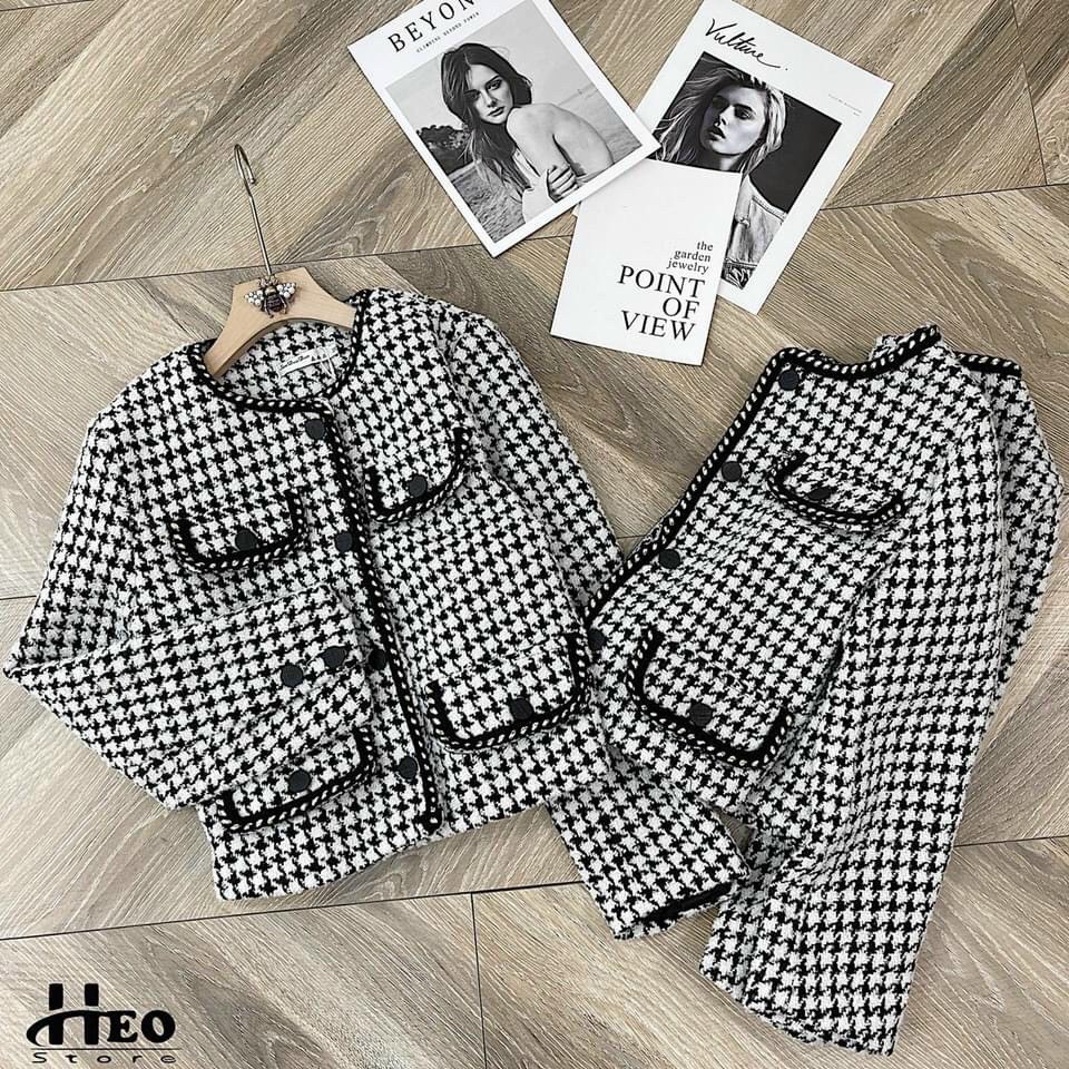 Áo Vest dạ kẻ zic zắc phối viền nổi sang trọng