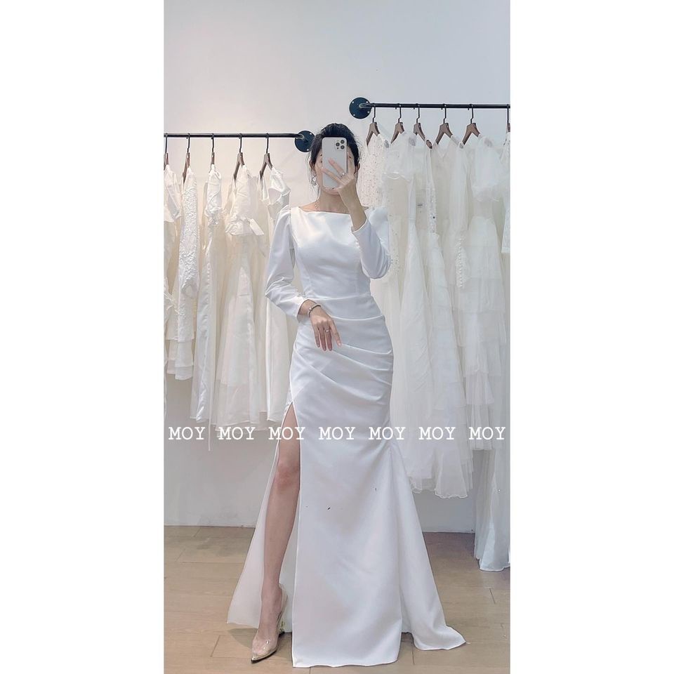 Váy body xẻ tay dài nút - Váy thiết kế sang trọng