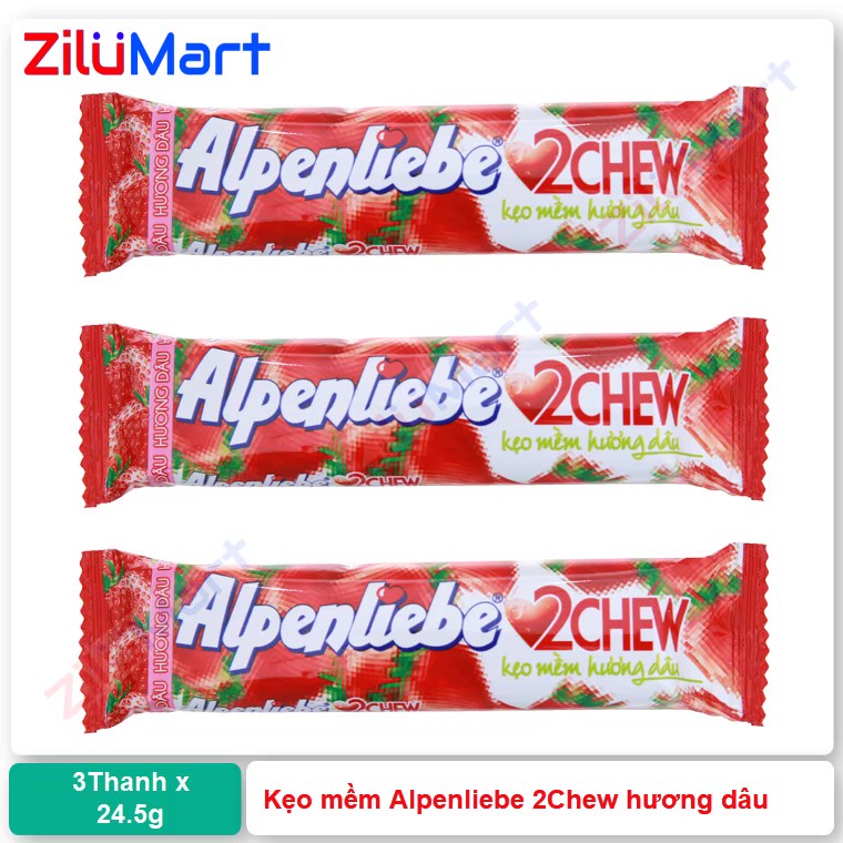 Combo 3 thanh kẹo mềm Alpenliebe 2Chew hương dâu loại 24.5g