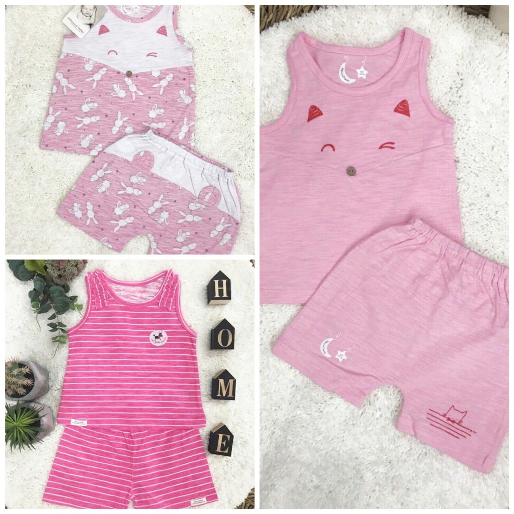 Bộ ba lỗ cotton bé gái moma