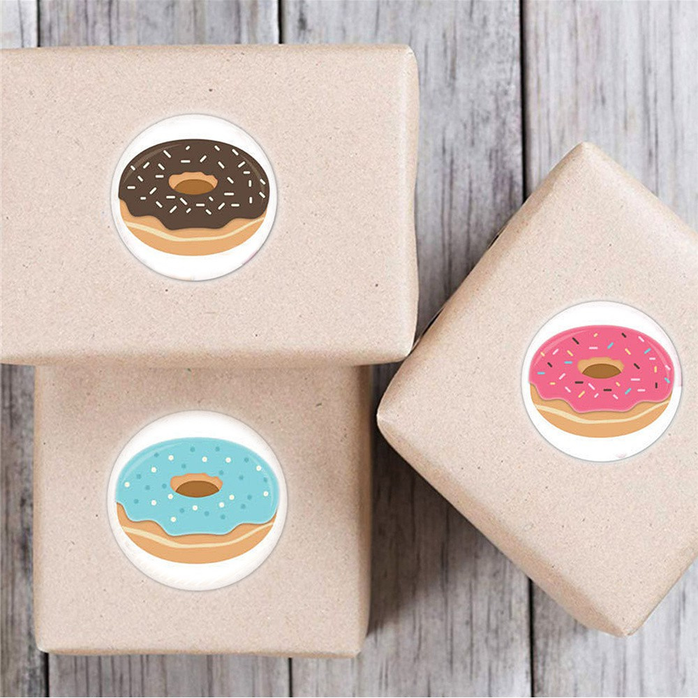 Bộ 500 Nhãn Dán Tự Dính Hình Bánh Donut Dùng Trang Trí Hộp Bánh