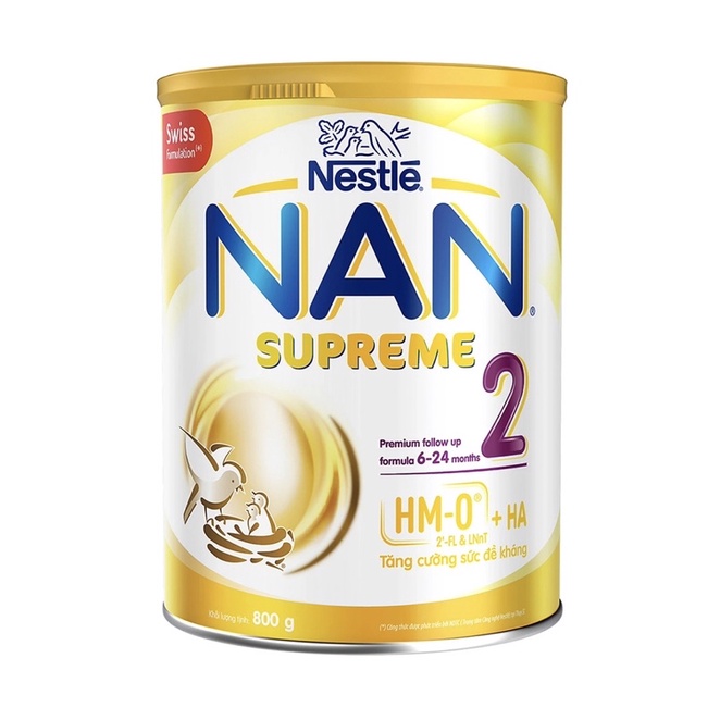 Sản phẩm dinh dưỡng công thức Nestlé NAN SUPREME 2 lon 800g (CÔNG THỨC BỔ SUNG 2HM-O)