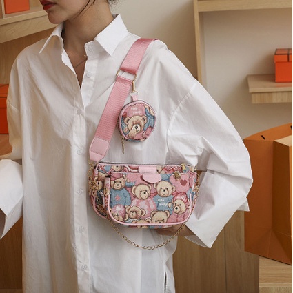 Túi Đeo Vai Nữ Bộ 3 Túi In Hình Gấu 3in1 Thời Trang Cao Cấp, Túi Đeo Chéo Mini Hình Gấu Dễ Thương Cho Nữ