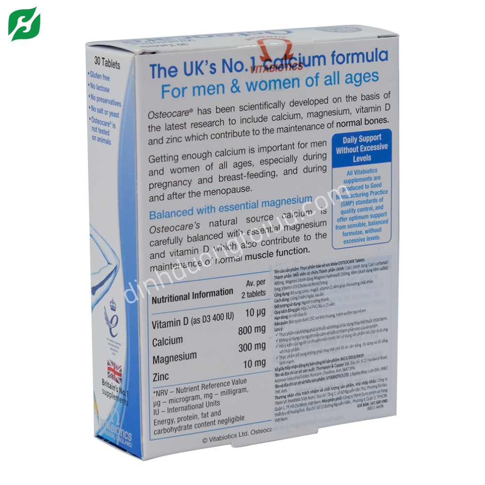 Viên uống Osteocare hỗ trợ xương khớp chắc khỏe, hạn chế loãng xương (30 viên)