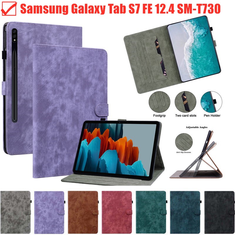 Ốp Máy Tính Bảng Da Từ Tính Chống Sốc Có Khe Để Bút Cho Samsung Galaxy Tab S7 FE 12.4 SM-T730 SM-T736B