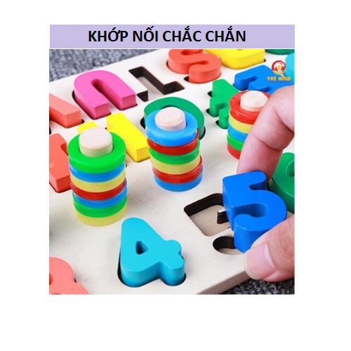 Bộ  Giáo Cụ Montessori Bảng Cột Tính Học Đếm Số Và Ghép Chữ Cái Tiếng Anh In Hoa Nổi Bằng Gỗ ( Ảnh Thật)