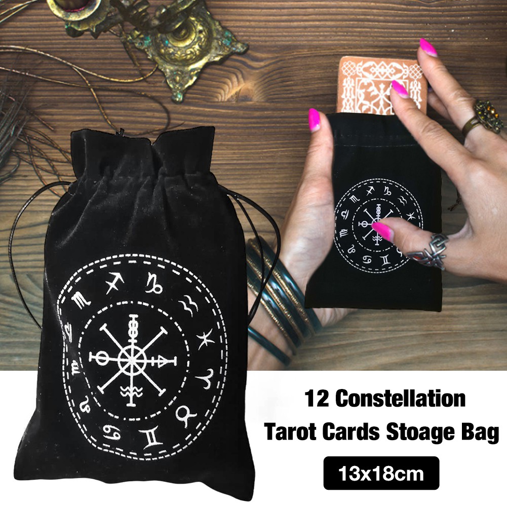 Túi đựng bài tarot chất liệu nhung dày dặn họa tiết 12 cung hoàng đạo độc đáo 13cmx18cm