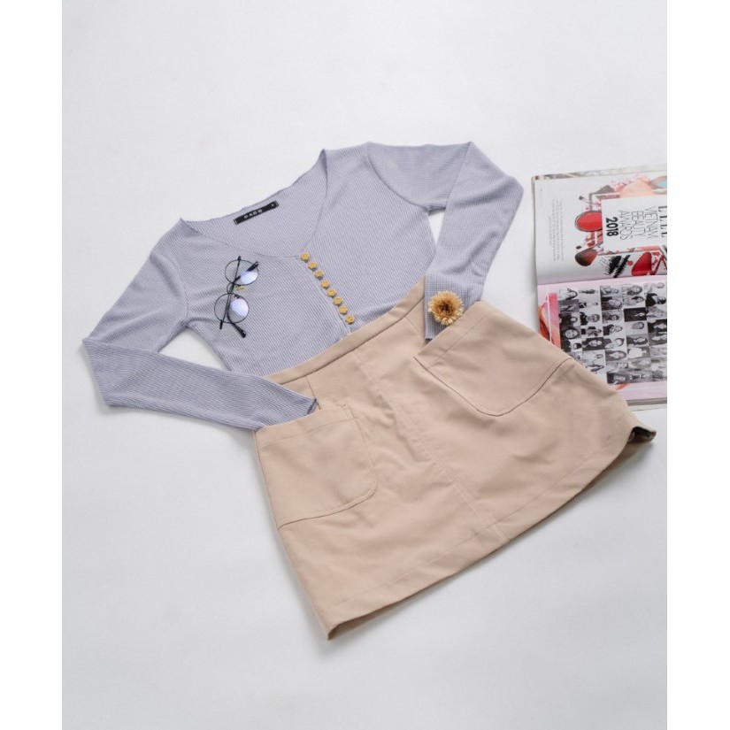 Chân váy chữ A có túi thời trang GAGO A-line pocket-front mini skirt màu kem GO3494 | BigBuy360 - bigbuy360.vn