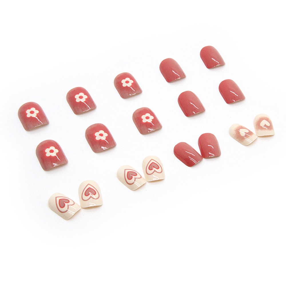 Set 24 móng tay giả YADORNOS màu hồng/ trắng họa tiết trái tim cho nữ