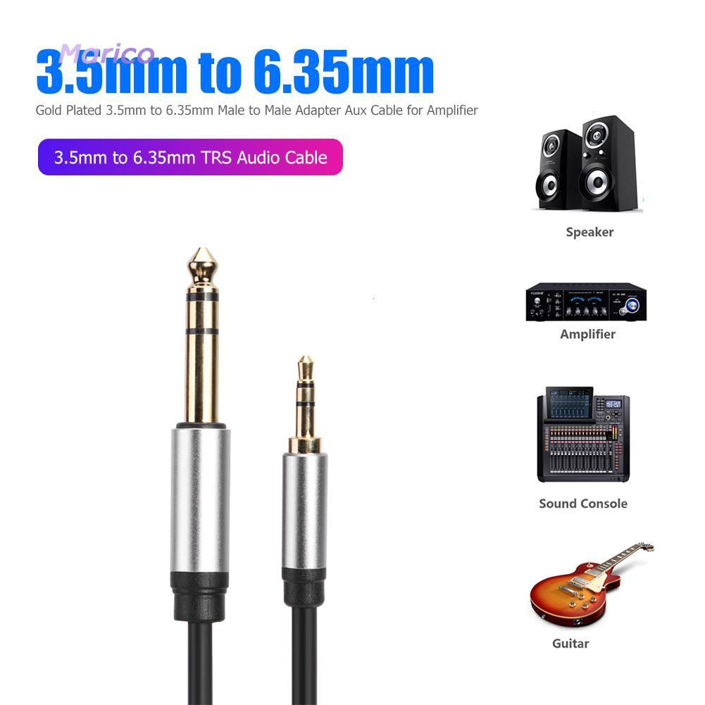 Ma-gold Plated 3.5mm To 6.35mm Male To Male Adapter Aux Cable For Amp-ready