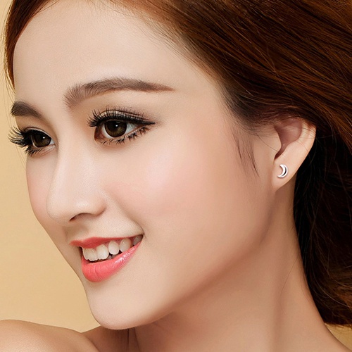 Bông tai mạ bạc hình trăng sao đơn giản duyên dáng cho nữ