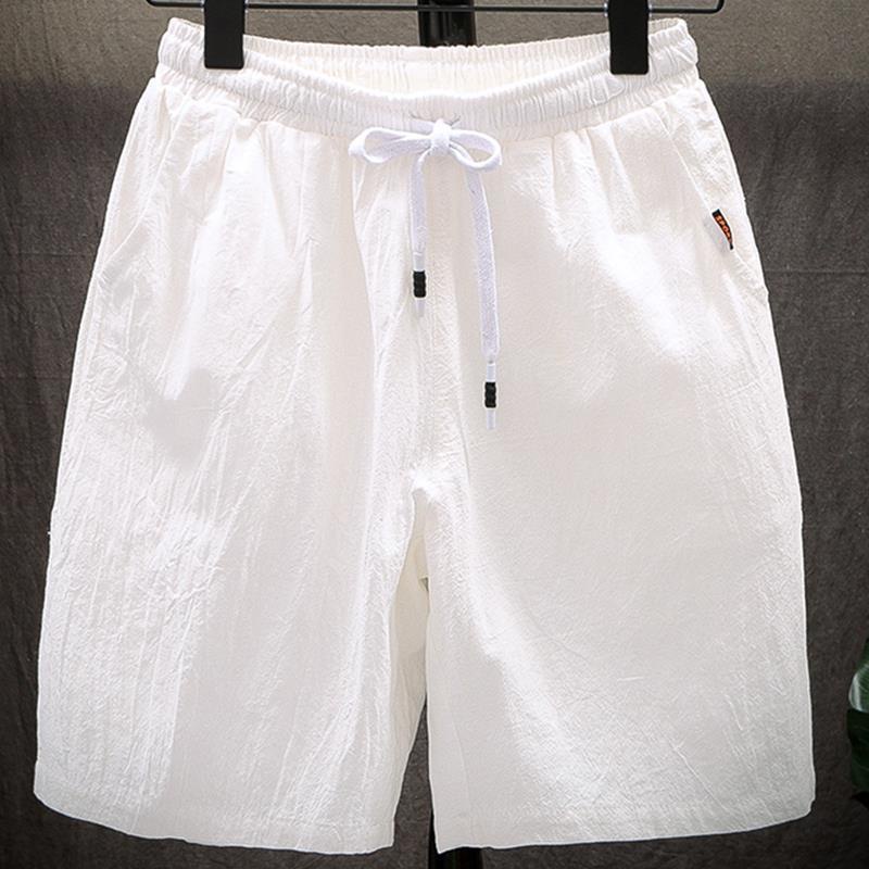 Quần Short Cotton Lanh Màu Trắng Trơn Dáng Rộng Thời Trang Mùa Hè Cho Nam