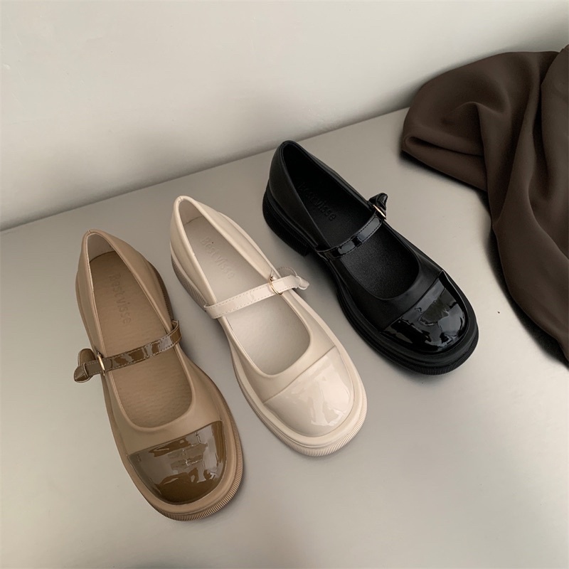 (Có Sẵn Đen/Trắng be) Giày búp bê 2022 mũi tròn đế cao 2p quai cài da đẹp giày marry jane phong cách basic chụp kỷ yếu