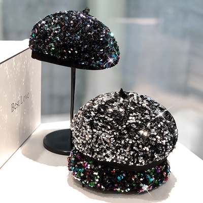Mũ beret Đính sequin Lấp Lánh Phong Cách Thời Trang Âu Mỹ 2022