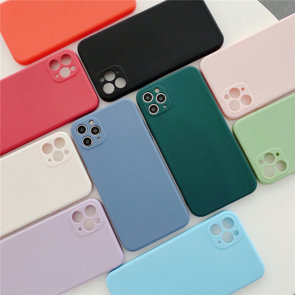 Ốp điện thoại mềm cạnh vuông màu trơn cho iPhone X XS XR 11 14 Pro Max